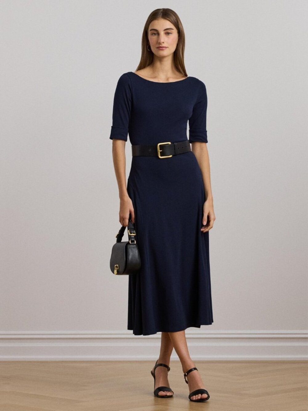 Lauren Ralph Lauren Women s Rib-Knit Stretch Cotton Midi Dress Size XS  S